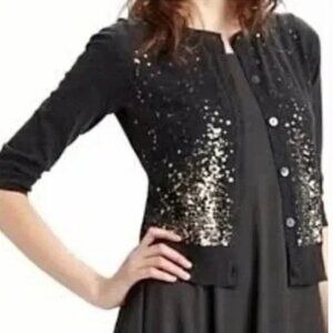 EILEEN FISHER COTTON/CASHMERE KNIT SEQUINED CARDIGAN SWEATER 3/4 SLEEVE sz XL